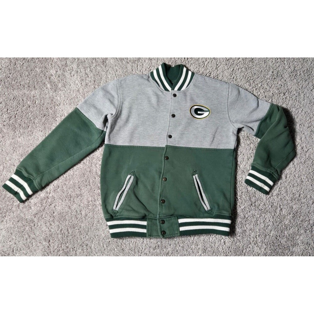 Youth NFL Green Bay Packers Varsity Jacket Gray Green Youth M 8/10